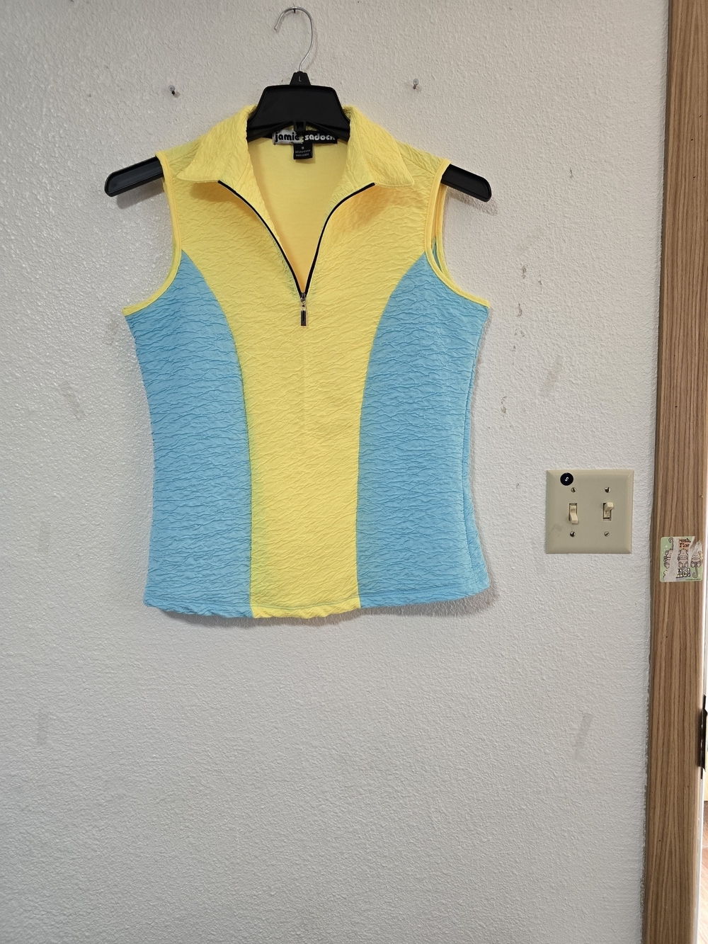 jamie sadock Yellow and Light Blue Sleeveless Zip Polo Top